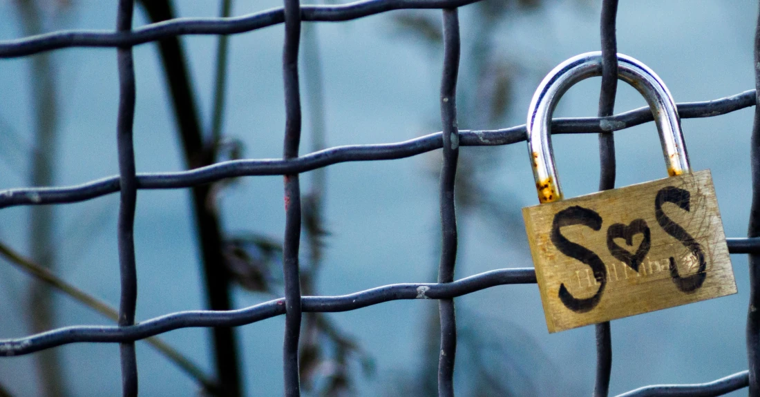 A padlock on a chain link fence, photo by Georgy Rudakov