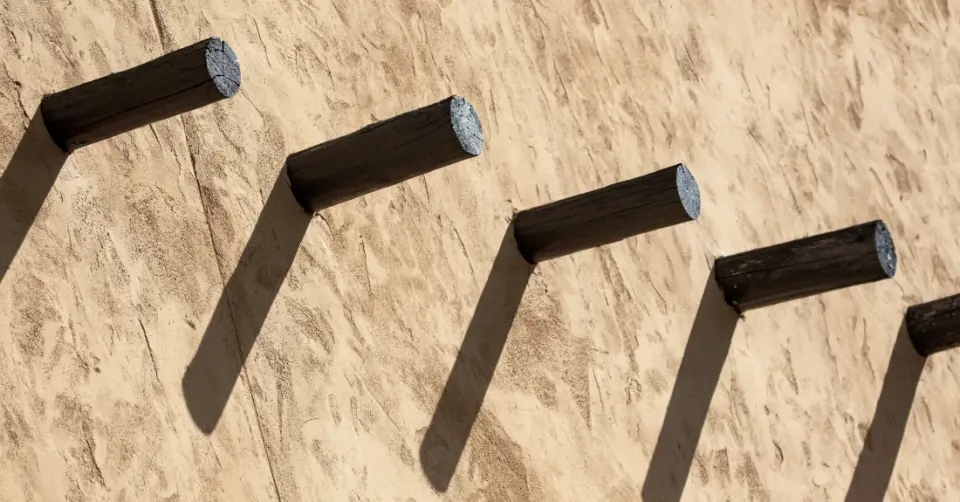 A row of wooden pegs on a wall, photo by Dulcey Lima